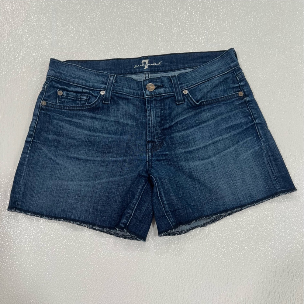 7 FOR ALL MANKIND Dark Blue Indigo Denim Shorts Size 28
